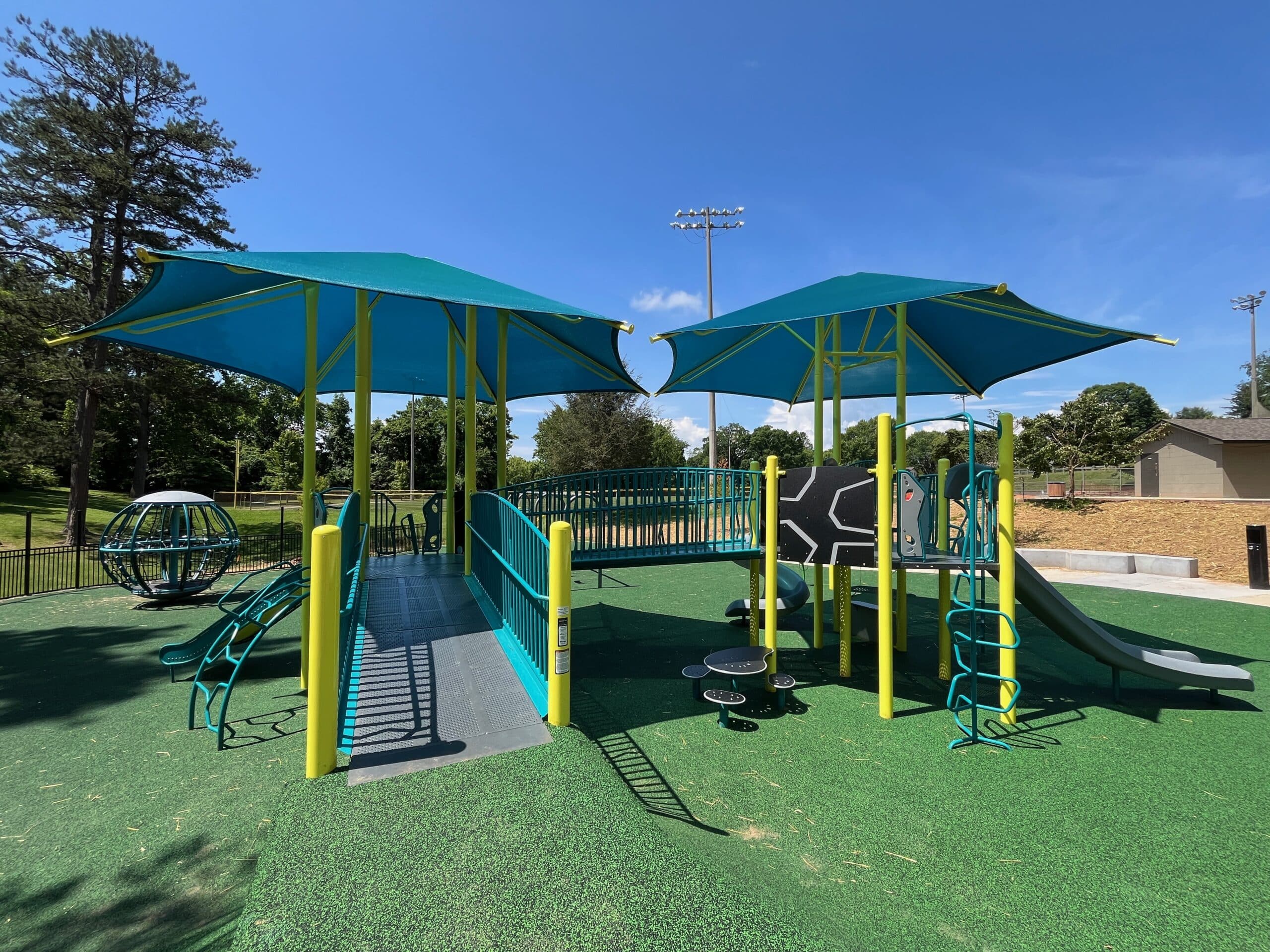 Colorful playground with slides and tunnels