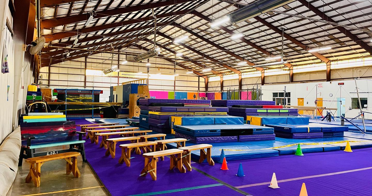 Indoor gymnastics gym with equipment