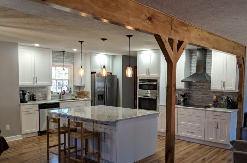 Stylish kitchen with white cabinetry